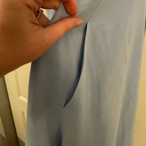 GAL MEETS GLAM Light Blue A-Line Midi Dress Asymmetrical Neck Bow Fit and Flare - Picture 6 of 6